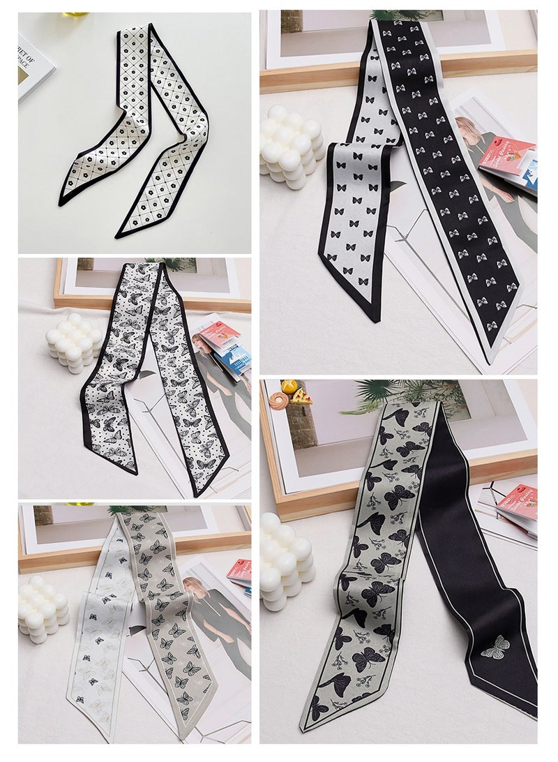 بيروي 5 قطع وشاح حريري متعدد الوظائف من الحرير، حقيبة أزياء حقيبة تحمل شريطًا بمقبض شريط، وشاح شعر نسائي، وشاح حقيبة يد، وشاح محفظة يد، حزام زينة صندوق هدايا، مناسب لعصابات الرأس، عصابات العنق عصابات الشعر عصابات الشعر عصابات الشعر مقابض شرائط الأوشحة الحريرية حقائب هدايا الموضة - Image 4