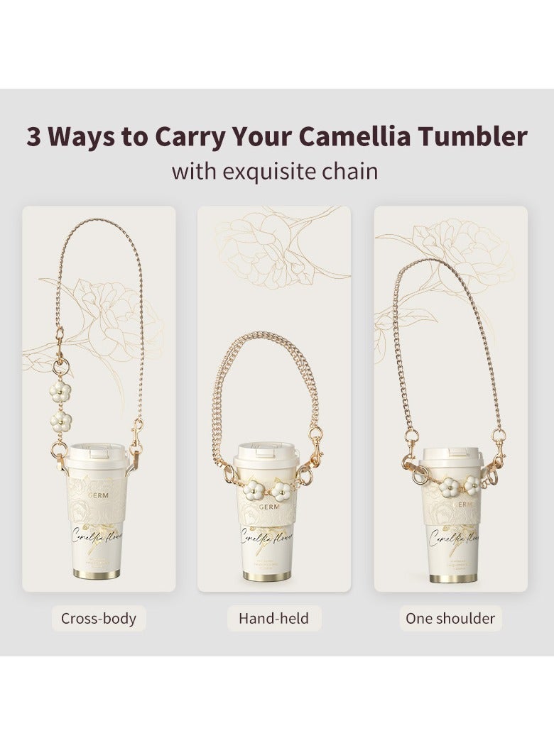 GERM Black & Golden Coffee Tumbler 500ml | GERM Camellia Shining Series Stainless Steel Vacuum Flask with Straw Lid | BPA-Free Leak-Proof Travel Mug | Hot & Cold Insulated Reusable Cup | Stylish Metallic Thermos - Image 3