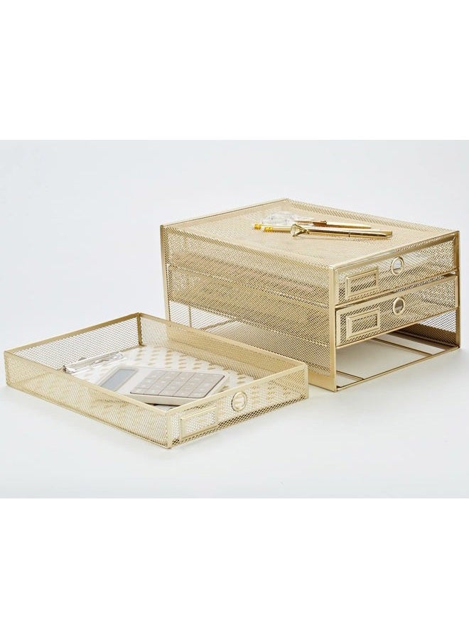 Annova Desk Organizer Wire Mesh 3 Tier Sliding Drawers Paper Sorter/Multifunctional/Premium Solid Construction for Letters, Documents, Mail, Files, Paper, Kids' Art Supplies (Gold) - Image 3