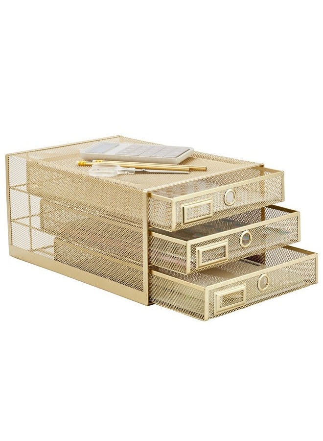Annova Desk Organizer Wire Mesh 3 Tier Sliding Drawers Paper Sorter/Multifunctional/Premium Solid Construction for Letters, Documents, Mail, Files, Paper, Kids' Art Supplies (Gold) - Image 2