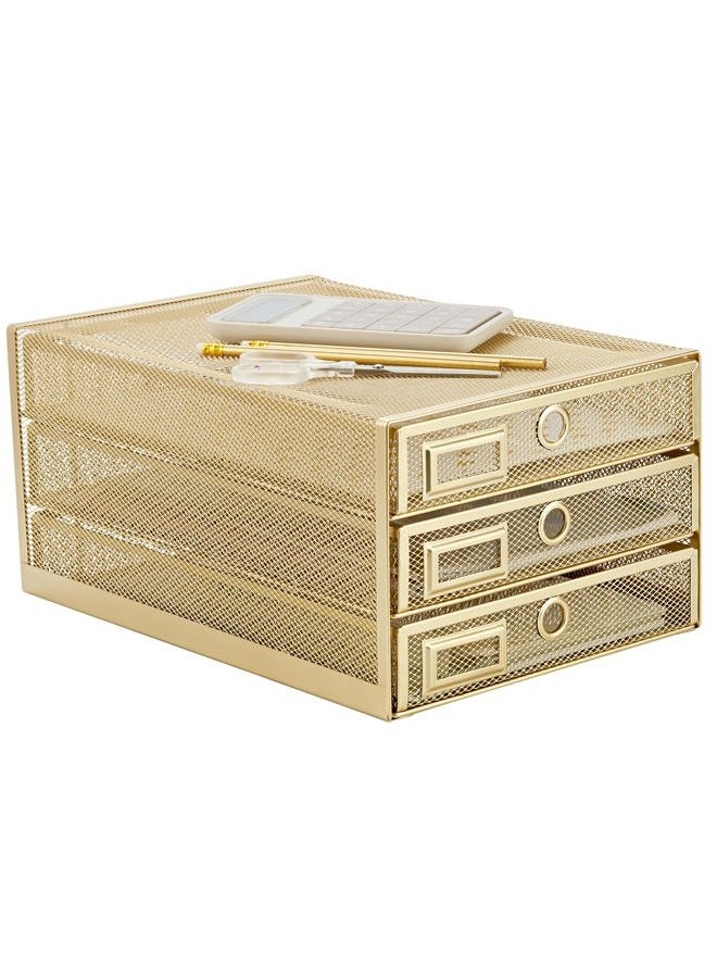 Annova Desk Organizer Wire Mesh 3 Tier Sliding Drawers Paper Sorter/Multifunctional/Premium Solid Construction for Letters, Documents, Mail, Files, Paper, Kids' Art Supplies (Gold) - Image 1