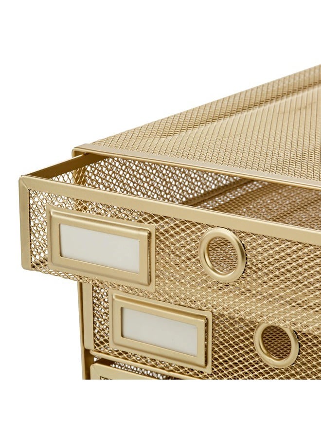 Annova Desk Organizer Wire Mesh 3 Tier Sliding Drawers Paper Sorter/Multifunctional/Premium Solid Construction for Letters, Documents, Mail, Files, Paper, Kids' Art Supplies (Gold) - Image 4