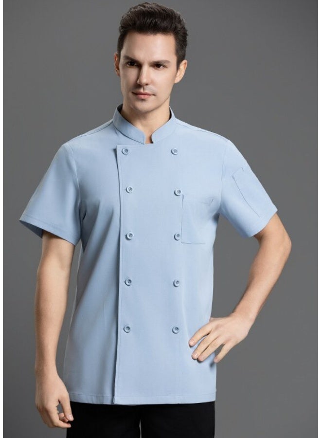 NIBEMINENT Chef Uniform Short Sleeve Kitchen Jacket Restaurant Cook Coat Hotel Catering Clothes Cooking Shirt Baker Waiter Workwear  - Image 1