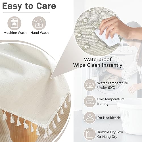 Jia le JIALE Rectangle Table Cloth, Heavy Duty Cotton Linen Waterproof Tablecloths Farmhouse Tablecloth, Soft and Wrinkle Free Table Cover with Tassels, 55''x70'', 4-6 Seats - Image 4