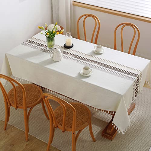 Jia le JIALE Rectangle Table Cloth, Heavy Duty Cotton Linen Waterproof Tablecloths Farmhouse Tablecloth, Soft and Wrinkle Free Table Cover with Tassels, 55''x70'', 4-6 Seats - Image 2