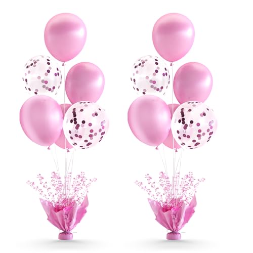 Suppromo 2 Set Pink Table Balloons Foil Spray Centerpiece with Pink and Confetti Balloons Stand Kit for Birthday Party Girls Princess Baby Shower Wedding Bridal Shower Prom Graduation Table Decorations - Image 1