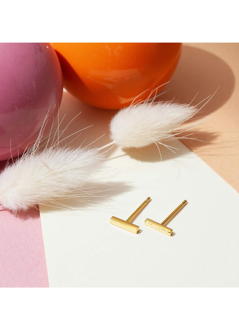 Elegant 14K Gold Tone Bar Stud Earrings for Women, Perfect Gift for Girls and Fashion Lovers - Image 3