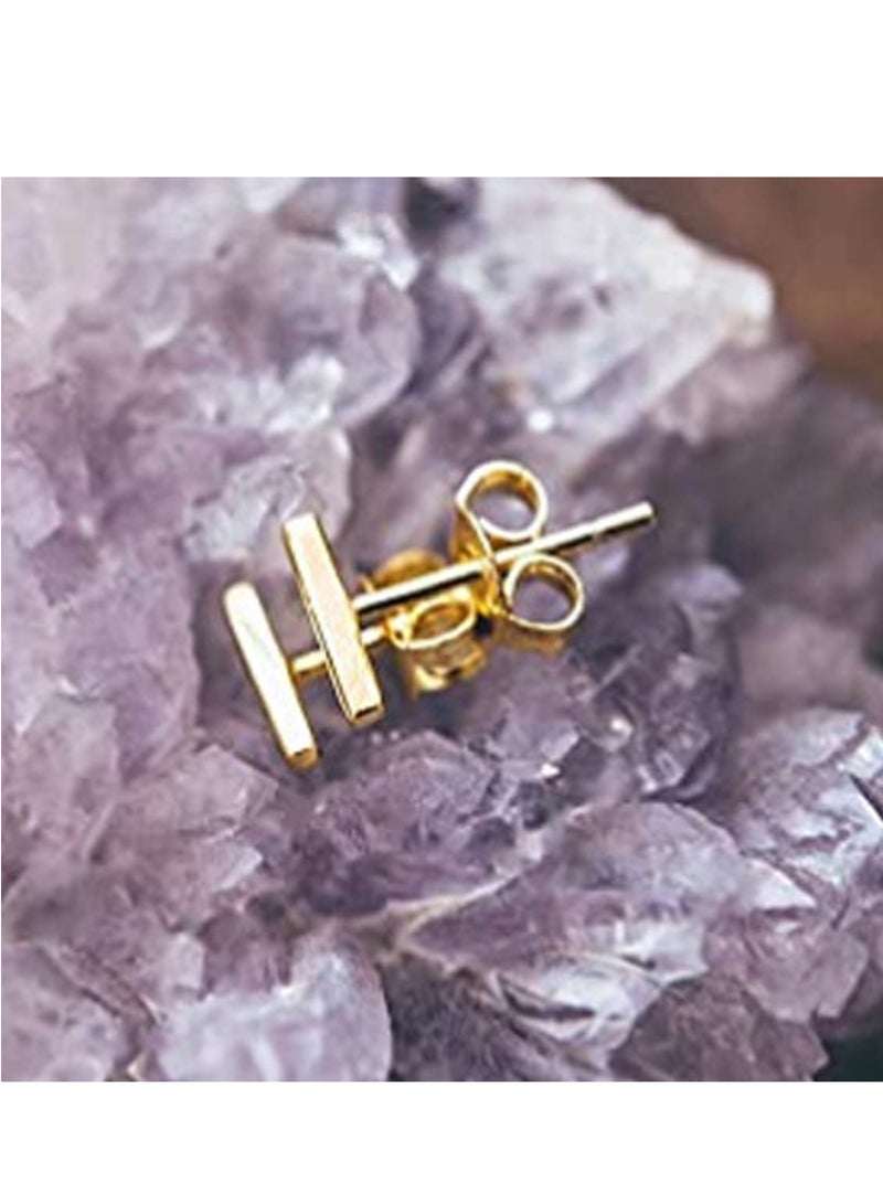 Elegant 14K Gold Tone Bar Stud Earrings for Women, Perfect Gift for Girls and Fashion Lovers - Image 5