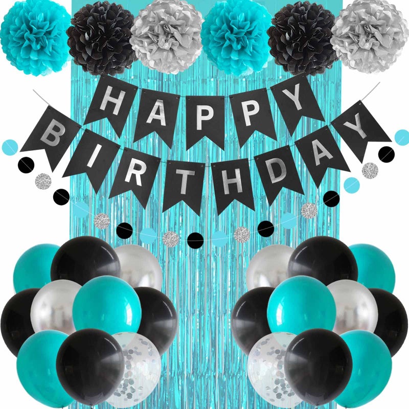 ANSOMO Black Teal Blue and Silver Happy Birthday Party Decorations Turquoise Aqua Balloons Dcor Supplies Men Women Boys Girls 1st 2nd 3rd 16th 20th 25th 30th 35th 40th 45th 50th 60th 70th - Image 2