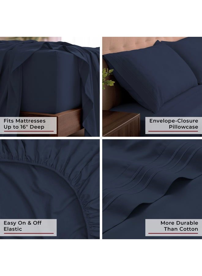 mellanni King Sheets Set - 4 PC Iconic Collection Bedding - Hotel Luxury, Extra Soft, Cooling Bed Sheets - Wrinkle, Fade, Stain Resistant (King, Navy Blue) - Image 5