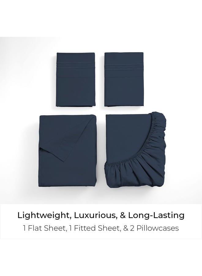 mellanni King Sheets Set - 4 PC Iconic Collection Bedding - Hotel Luxury, Extra Soft, Cooling Bed Sheets - Wrinkle, Fade, Stain Resistant (King, Navy Blue) - Image 3