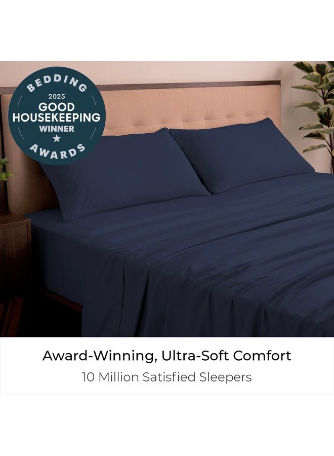 mellanni King Sheets Set - 4 PC Iconic Collection Bedding - Hotel Luxury, Extra Soft, Cooling Bed Sheets - Wrinkle, Fade, Stain Resistant (King, Navy Blue) - Image 2
