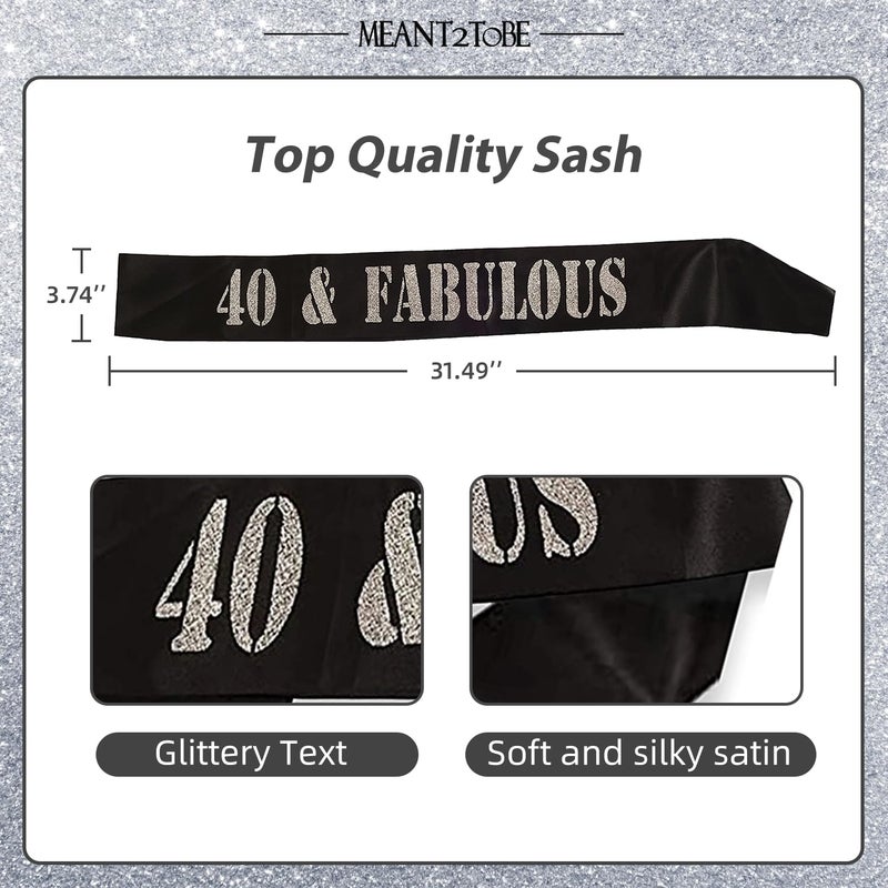 MEANT2TOBE 40th Birthday Sash and Tiara for Women - Fabulous Glitter Sash + Waves Rhinestone Silver Premium Metal Tiara for Her, 40th Birthday Gifts for 40 Party - Image 3