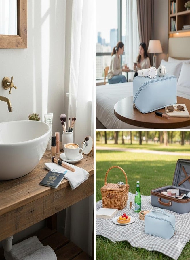 هيدا حقيبة تنظيم مكياج هيدا الفاخرة المصنوعة من جلد البولي يوريثان للنساء | حقيبة مستحضرات تجميل للسفر مزودة بأقسام متعددة وسحاب | تخزين أدوات العناية بالبشرة والجمال والأساسيات (أخضر) - Image 4