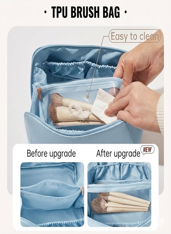 هيدا حقيبة تنظيم مكياج هيدا الفاخرة المصنوعة من جلد البولي يوريثان للنساء | حقيبة مستحضرات تجميل للسفر مزودة بأقسام متعددة وسحاب | تخزين أدوات العناية بالبشرة والجمال والأساسيات (أخضر) - Image 3