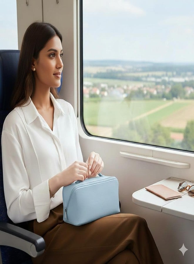 هيدا حقيبة تنظيم مكياج هيدا الفاخرة المصنوعة من جلد البولي يوريثان للنساء | حقيبة مستحضرات تجميل للسفر مزودة بأقسام متعددة وسحاب | تخزين أدوات العناية بالبشرة والجمال والأساسيات (أخضر) - Image 5