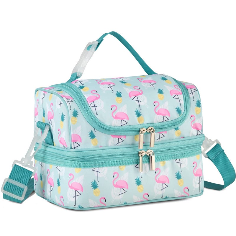 VASCHY Insulated Lunch Bag Mens Womens Portable Separate Compartments Insulated Bag Childrens Reusable Lunch Handbag with Adjustable Shoulder Strap for School Office Picnic Flamingo Casual