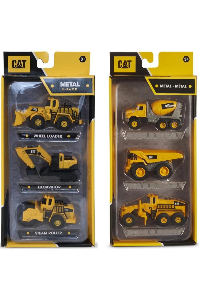 CATERPILLAR CAT Machines Mini Diecast Metal 4-Inches 3-in-1 Pack, Assorted 1 Piece (Style May Vary) | Concrete Mixer, Grader, Steam Roller, Dump Truck, Wheel Loader & Excavator | Push-Powered Vehicle | Construction Vehicle | Collectible Play Vehicle for Kids - Image 1