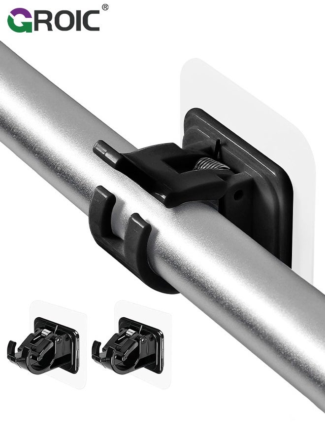GROIC 2PCS Self Adhesive Curtain Rod Holder,Adjustable Rod Bracket,Self Adhesive Curtain Hook,No Drill and Nail Free Rods Hanger Wall Mount Hooks,Hangers for Curtain  - Image 1
