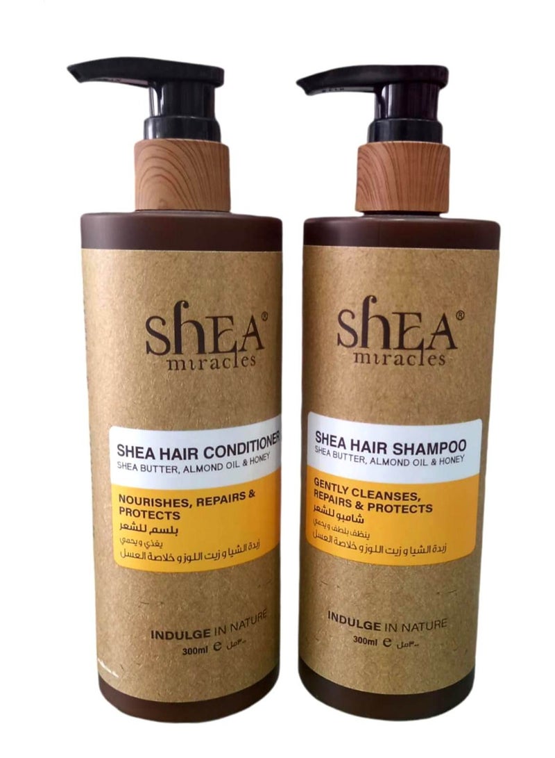 ShEA miracles Shampoo 300 ml And Hair Conditioner 300 ml With Shea Butter Almond Oil And Honey Extracts Gently Cleanses And Protects Hair-300ml