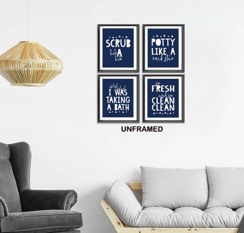 AEHIE So Fresh and Clean Colorful Bathroom Art Poster Prints for Home Kid Washroom Restroom Nursery Toilet Laundry Decor  Funny Bathroom Rules Word Decorations Prints Wall Unframed 4pcs 8x10in(Navy Blue) - Image 2