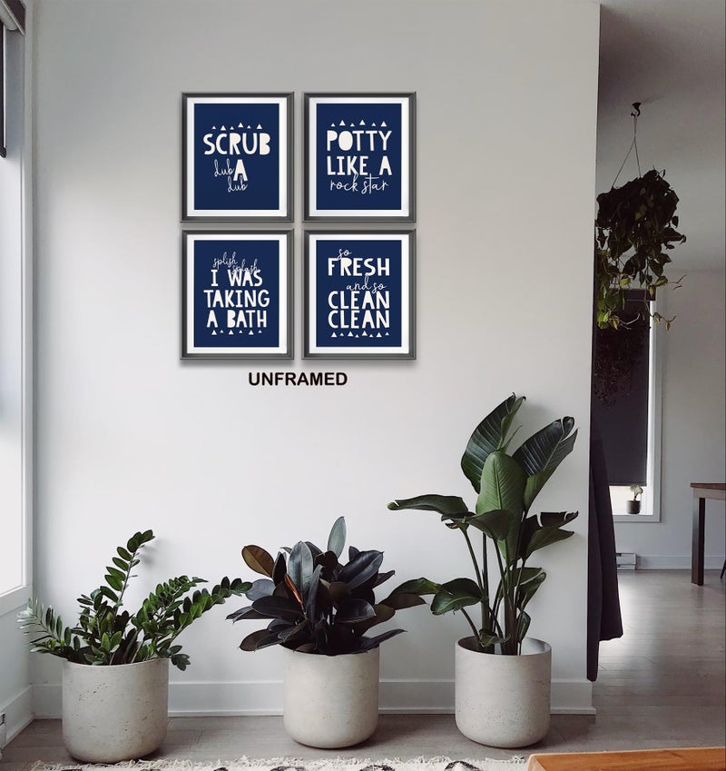 AEHIE So Fresh and Clean Colorful Bathroom Art Poster Prints for Home Kid Washroom Restroom Nursery Toilet Laundry Decor  Funny Bathroom Rules Word Decorations Prints Wall Unframed 4pcs 8x10in(Navy Blue) - Image 3