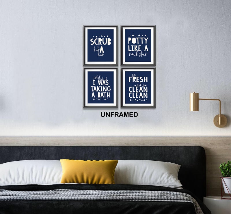 AEHIE So Fresh and Clean Colorful Bathroom Art Poster Prints for Home Kid Washroom Restroom Nursery Toilet Laundry Decor  Funny Bathroom Rules Word Decorations Prints Wall Unframed 4pcs 8x10in(Navy Blue) - Image 4