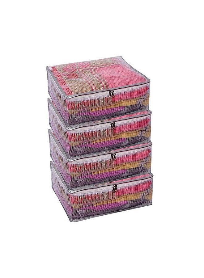 Kuber Industries Kuber Industries Transparent Net Saree Covers With Zip|PVC Wardrobe Organizer For Clothes|Idol For Dresses, Suits, Baby Clothes|Pack of 4 (Grey)  - Image 1