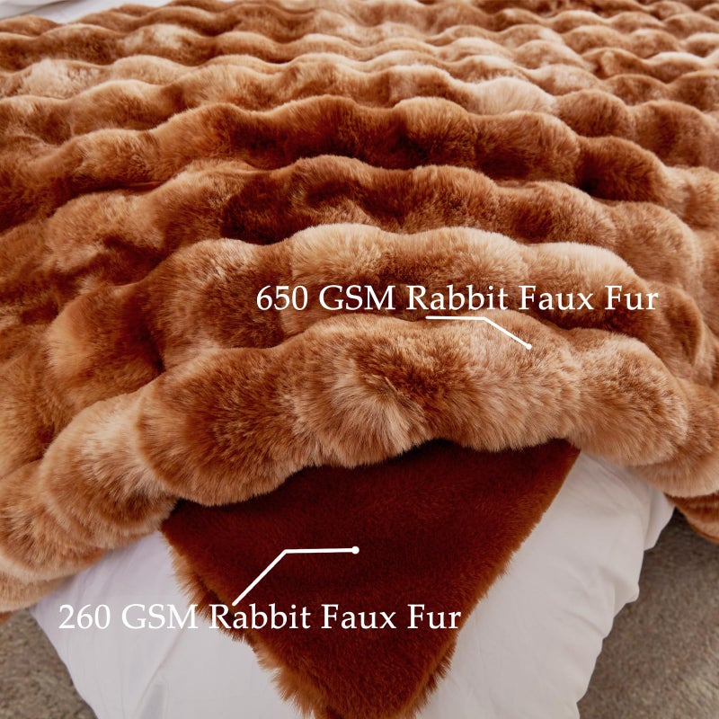 BENVWE Faux Fur Throw Blanket Soft Plush Fluffy Blanket for Couch Sofa  Thickened Cozy Fuzzy Luxury Bubble Blanket for Bedroom Living Room Decor Tie-dye Caramel 50"" x 60"" 1100GSM - Image 4