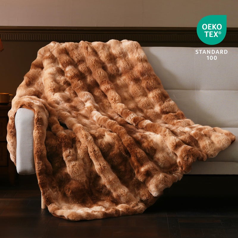 BENVWE Faux Fur Throw Blanket Soft Plush Fluffy Blanket for Couch Sofa  Thickened Cozy Fuzzy Luxury Bubble Blanket for Bedroom Living Room Decor Tie-dye Caramel 50"" x 60"" 1100GSM - Image 3