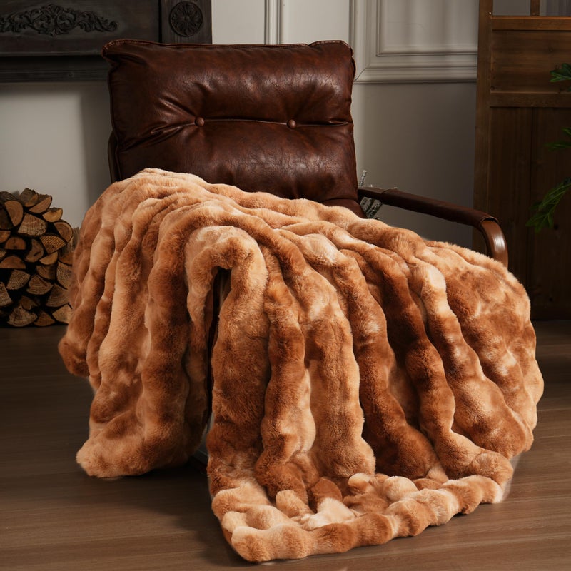 BENVWE Faux Fur Throw Blanket Soft Plush Fluffy Blanket for Couch Sofa  Thickened Cozy Fuzzy Luxury Bubble Blanket for Bedroom Living Room Decor Tie-dye Caramel 50"" x 60"" 1100GSM - Image 5