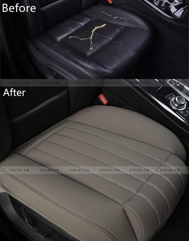 EDEALYN 1 PCS Car Seat Cover PU Leather Auto Bottom Seat Protector Cover with Comfort Leg Support Pillow Fit Most Front Driver Seat Width20.86 by deep 20.86 inches (Taupe with Leg Rest) - Image 3