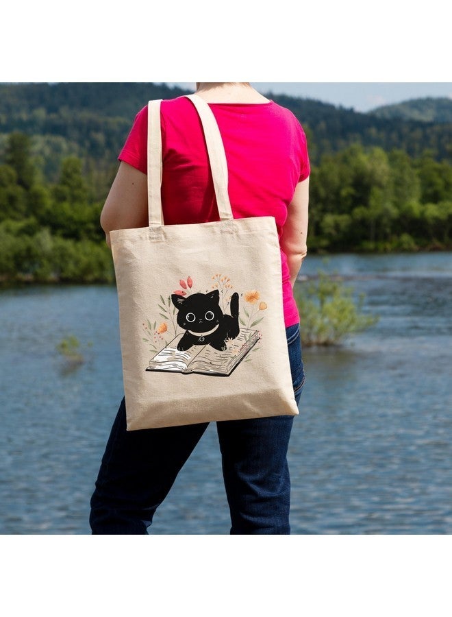 Metsi Canvas Tote Bags For Women With Internal Zipper, College Bag For Girls, 100% Organic Cotton Tote Bag For Traveling & Daily Use Totes Shopping Shoulder Bag, White - Image 5
