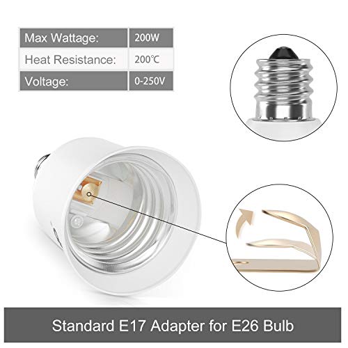 DiCUNO E17 to E26 Adapter, Intermediate E17 Socket to Standard E26 Socket Converter, LED Light Bulb Converter, Max Wattage 200W, 200℃ Heat Resistant (6-Pack) - Image 3