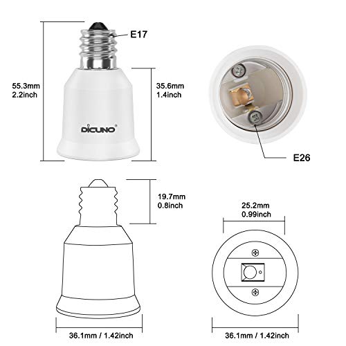 DiCUNO E17 to E26 Adapter, Intermediate E17 Socket to Standard E26 Socket Converter, LED Light Bulb Converter, Max Wattage 200W, 200℃ Heat Resistant (6-Pack) - Image 2