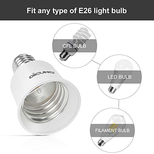 DiCUNO E17 to E26 Adapter, Intermediate E17 Socket to Standard E26 Socket Converter, LED Light Bulb Converter, Max Wattage 200W, 200℃ Heat Resistant (6-Pack) - Image 4