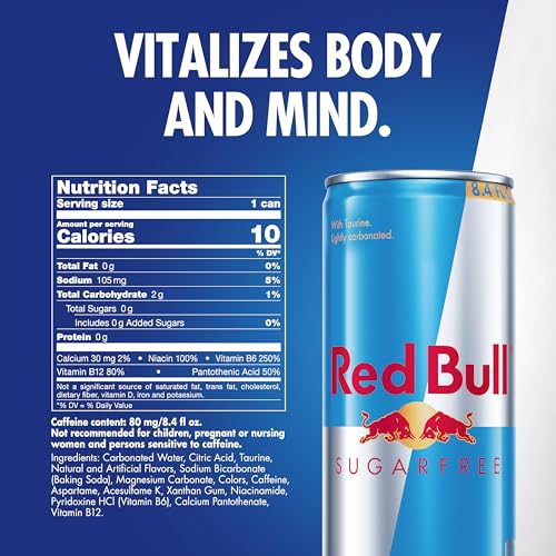 Red Bull Sugar Free Energy Drink with 80mg Caffeine plus Taurine & B Vitamins, 8.4 Fl Oz, Pack of 24 Cans - Image 3