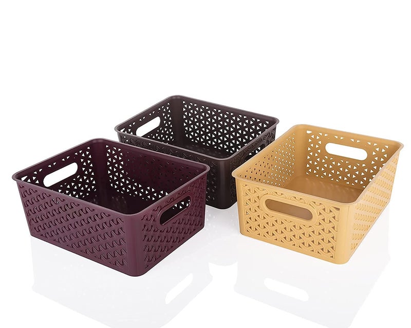 RUSHIL WERE Multipurpose Solitaire Storage Basket with Lid | Free 1 Wall Eyeglasses Holder | Strong Plastic Material & Side Grip | Size Small 25 x 19 x 10.5 | Multipurpose | Pack of 3 | Multicolor - Image 5