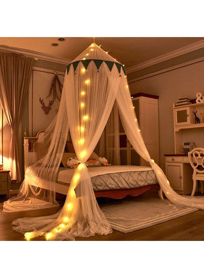 إسكدنيا شبكة ناموسية بتصميم قبة مستديرة من الأعلى مع سلسلة مصابيح LED نسيج بيج 2.8 x 1.2 x 10.5متر - Image 1