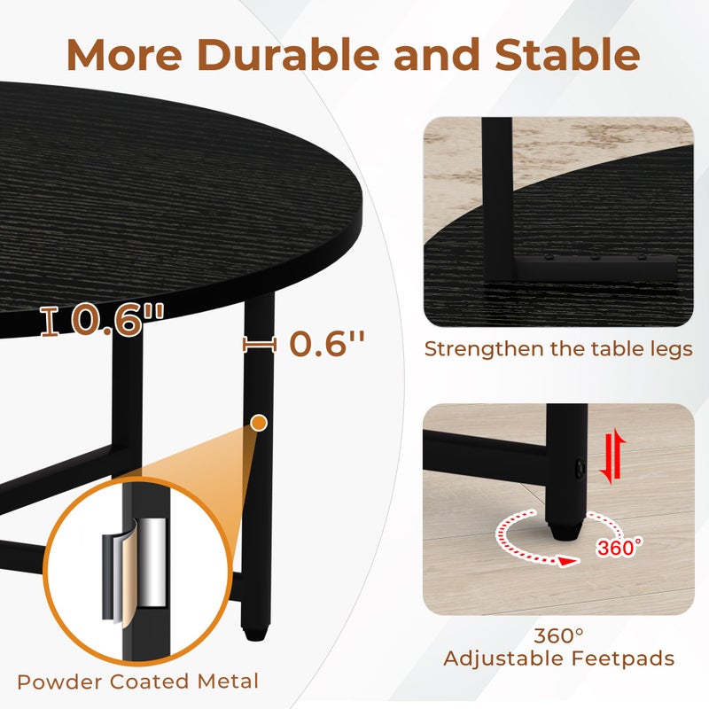 FAMIDGE Coffee Table, 31.5" Black Round Coffee Table for Living Room, Center Tables for Family & Office Use, Outdoor Coffee Table Round, Large Black (31.5" D x 17.7" H) - Image 3