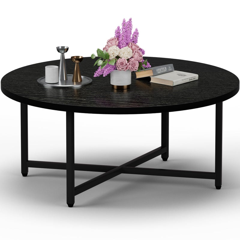 FAMIDGE Coffee Table, 31.5" Black Round Coffee Table for Living Room, Center Tables for Family & Office Use, Outdoor Coffee Table Round, Large Black (31.5" D x 17.7" H) - Image 1