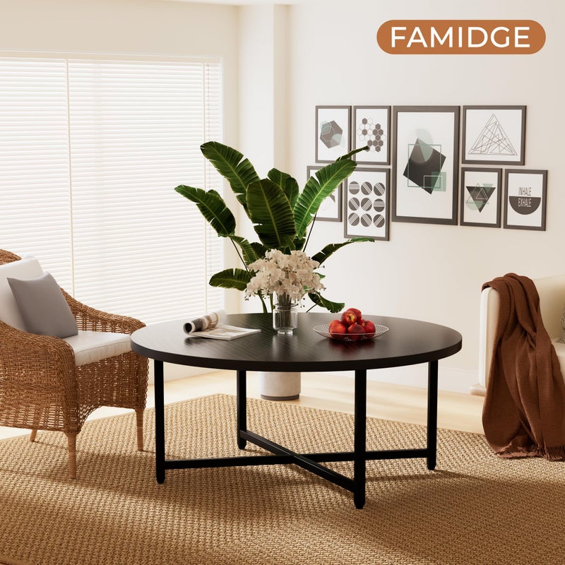 FAMIDGE Coffee Table, 31.5" Black Round Coffee Table for Living Room, Center Tables for Family & Office Use, Outdoor Coffee Table Round, Large Black (31.5" D x 17.7" H) - Image 5