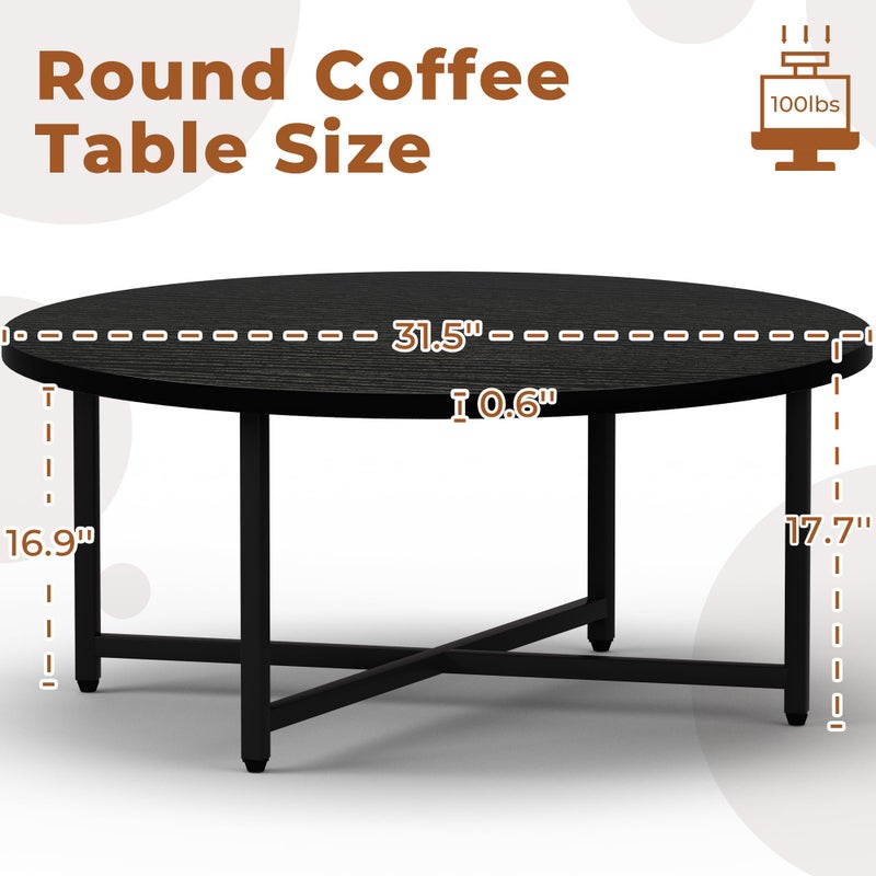 FAMIDGE Coffee Table, 31.5" Black Round Coffee Table for Living Room, Center Tables for Family & Office Use, Outdoor Coffee Table Round, Large Black (31.5" D x 17.7" H) - Image 4