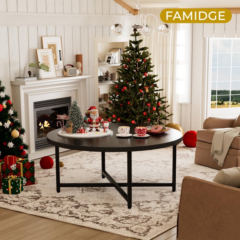 FAMIDGE Coffee Table, 31.5" Black Round Coffee Table for Living Room, Center Tables for Family & Office Use, Outdoor Coffee Table Round, Large Black (31.5" D x 17.7" H) - Image 2
