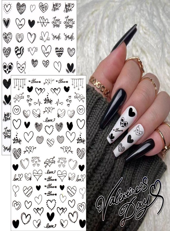 winthrop 9 Sheets Heart Nail Stickers, 3D Valentine's Day Black Red Golden Laser Design Self-Adhesive Nail Art Decals, DIY Manicure Decoration Supplies Accessories for Women Girls - Image 3