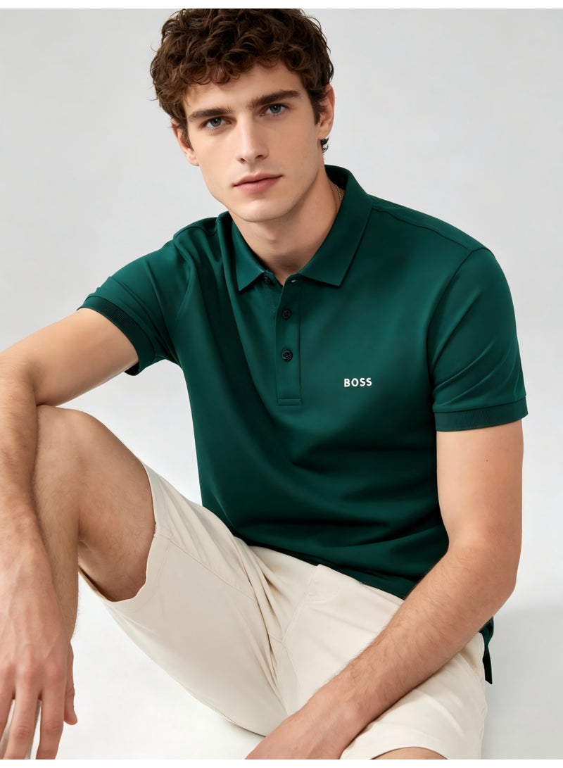 BOSS Men's Short Sleeve Polo Shirt, Classic Solid Color Casual Top, Breathable Fabric for Everyday & Smart Casual Wear - Dark Green - Image 3