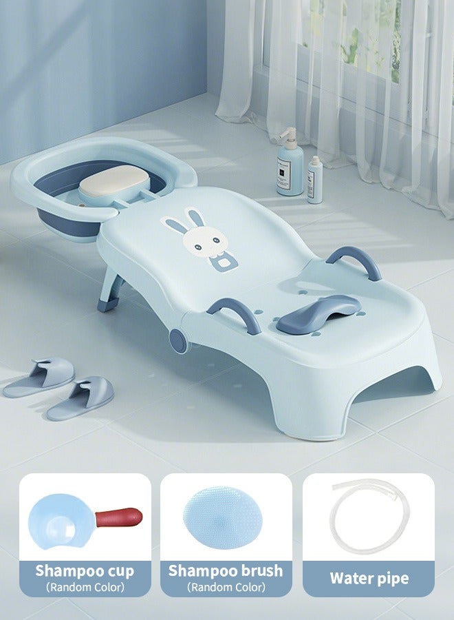 HAYALUX Foldable Baby Bath Washing Hair Shower Shampoo Basin, Adjustable Kids shampoo recliner with PVC cushion, Girls Boys Shampoo Chair with Drainage for Home