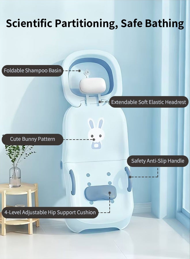 HAYALUX Foldable Baby Bath Washing Hair Shower Shampoo Basin, Adjustable Kids shampoo recliner with PVC cushion, Girls Boys Shampoo Chair with Drainage for Home - Image 2