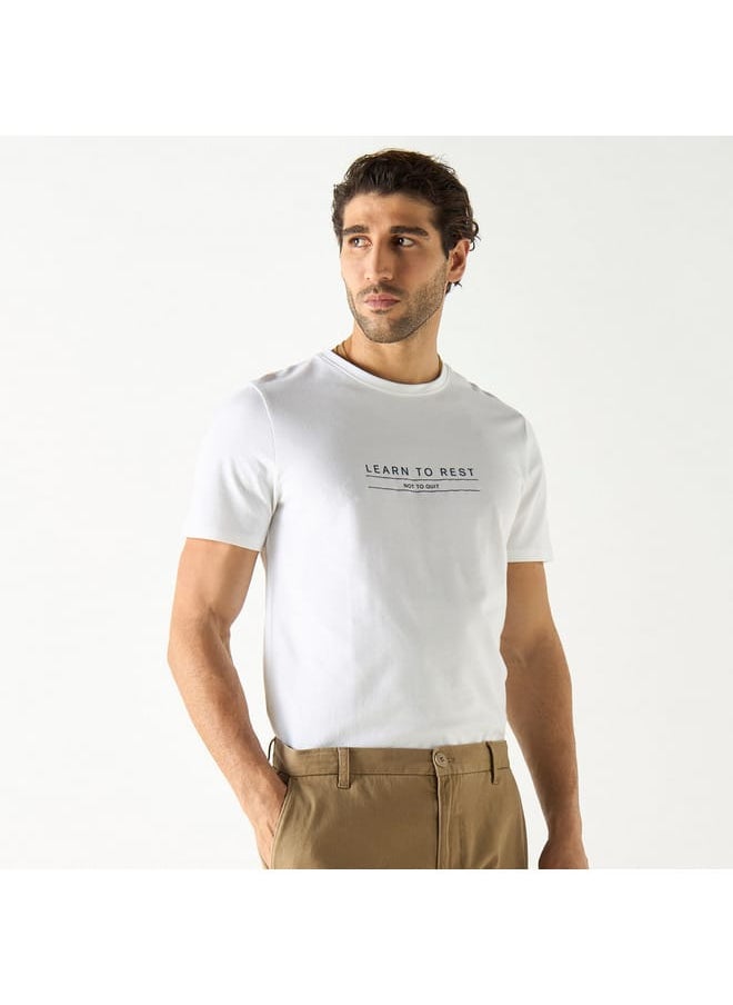 Iconic Iconic Slogan Print Crew Neck T-shirt with Short Sleeves  - Image 1