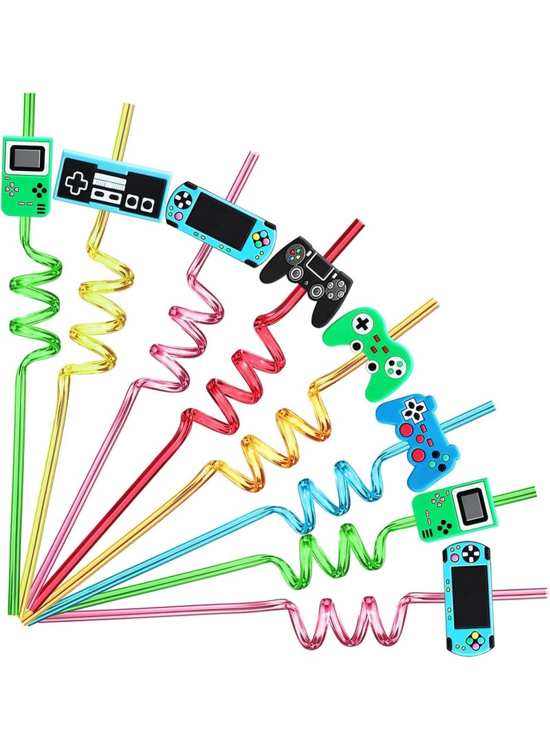 SOLARAE Party Supplies Drinking Plastic Straws, 24 Pcs Video Game Party Favors, Game Controller Reusable Drinking Straws, Good Gifts for Kids Gamer Birthday Party, Game On Party Supplies - Image 1